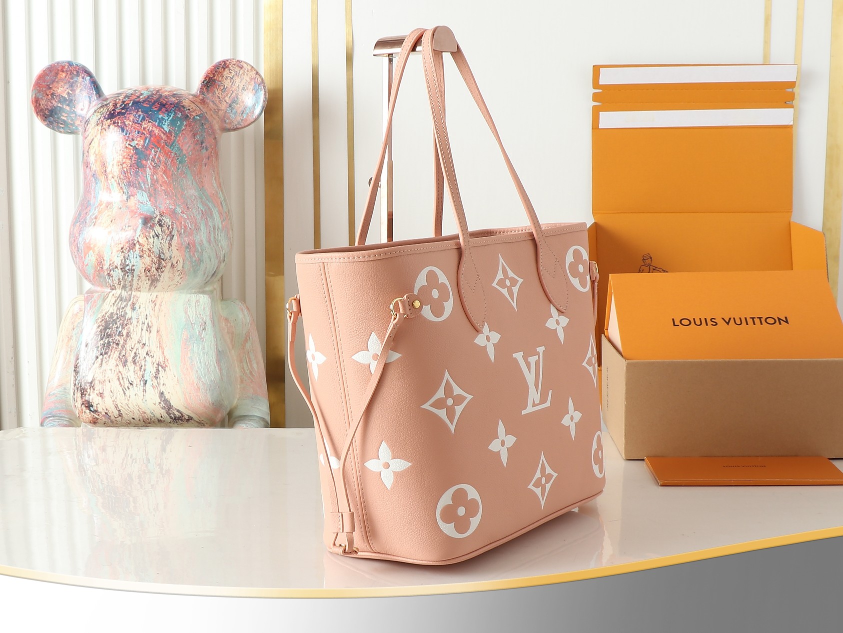 Louis Vuitton Neverfull MM Monogram Empreinte Tote Bag in Pink - Image 3