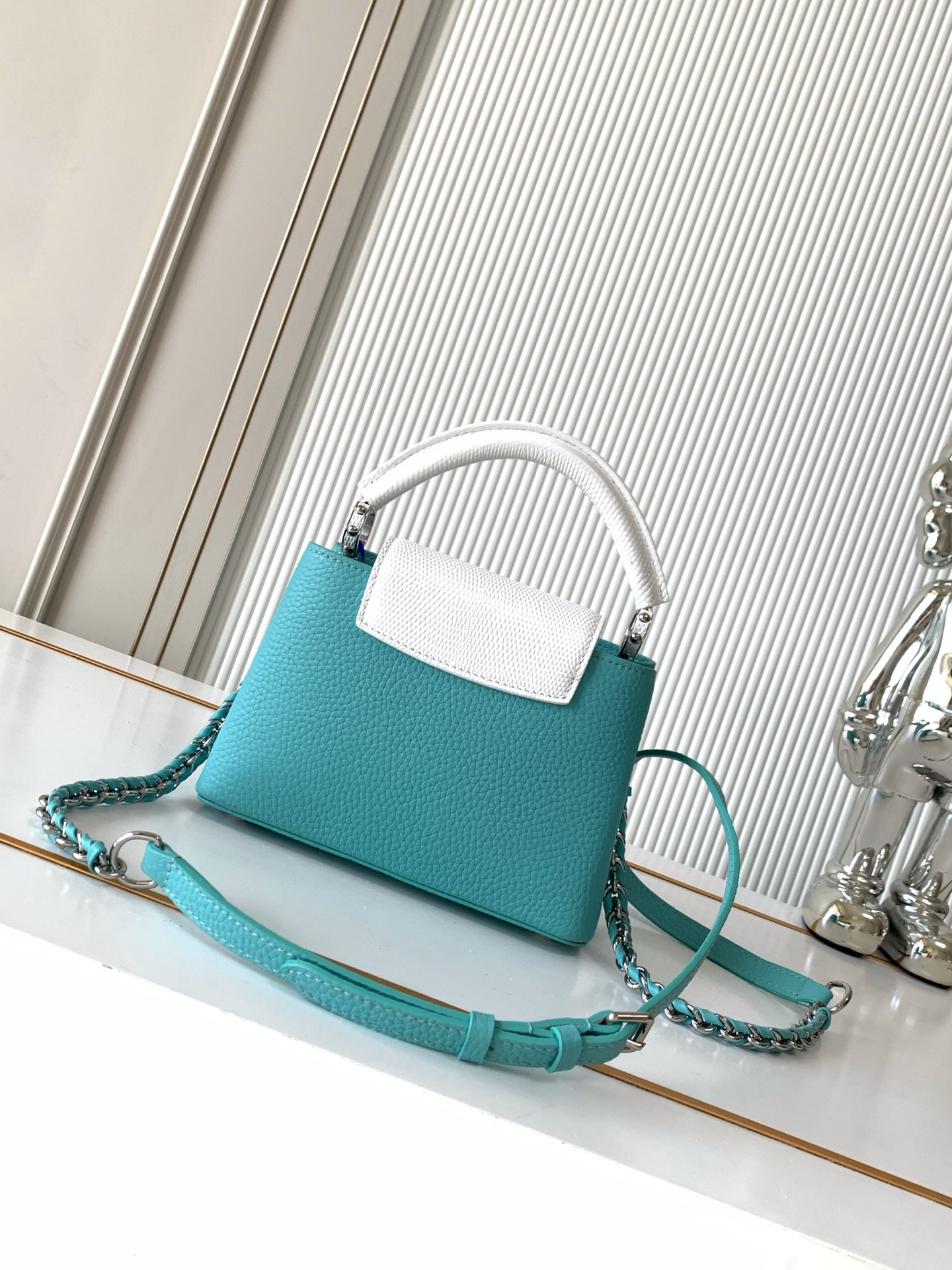 Louis Vuitton Capucines Mini Handbag N85829 in Ice Blue with Silver Hardware - Image 3