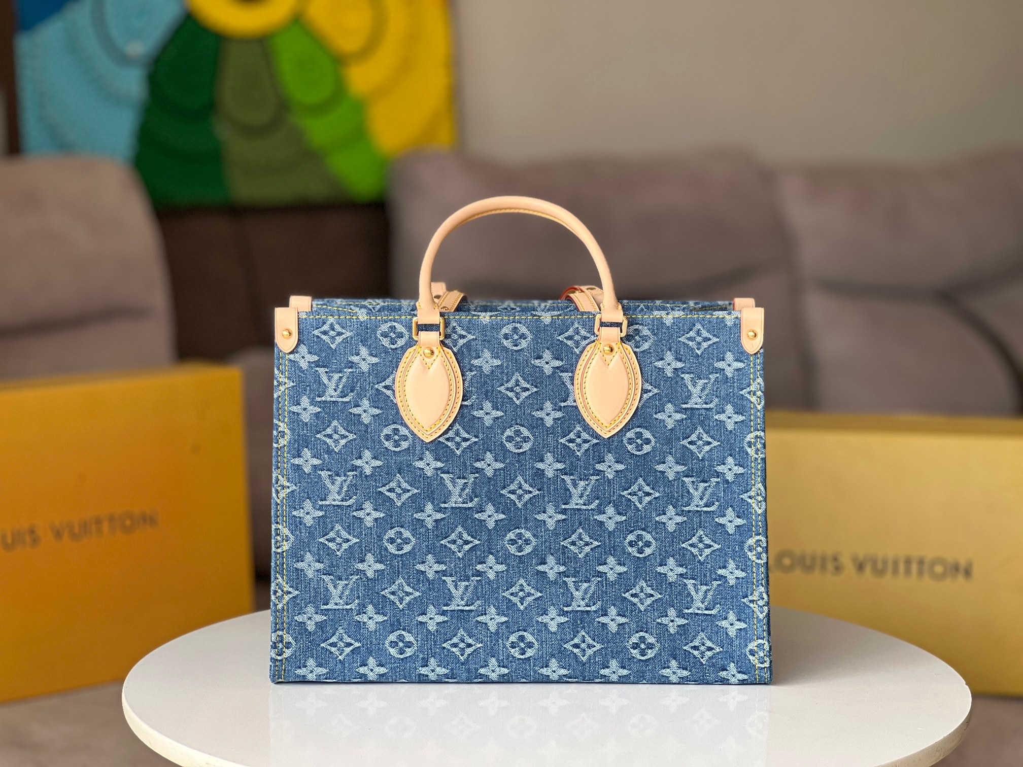 Louis Vuitton Onthego Medium Handbag in Blue Denim - Image 3