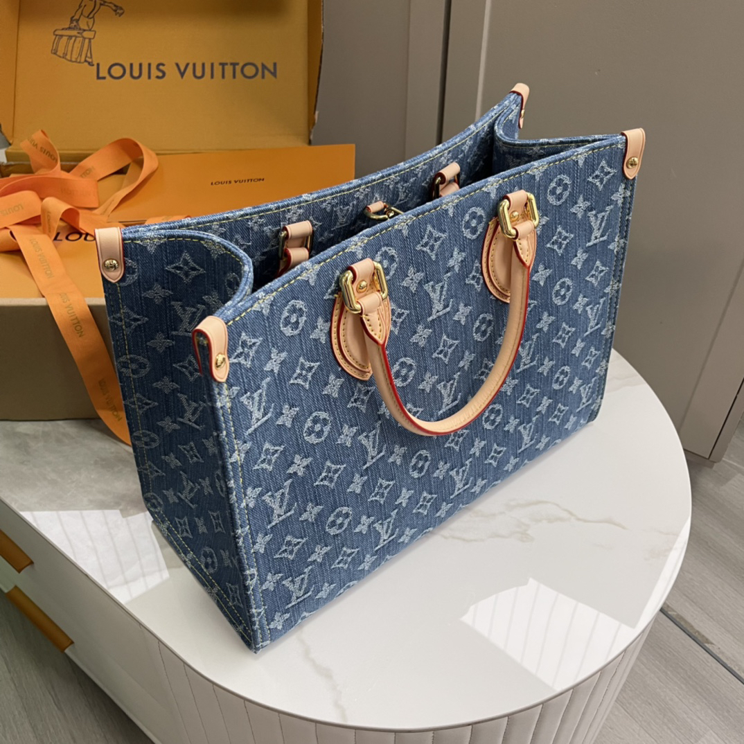 Louis Vuitton Onthego MM Monogram Denim Tote Bag - Image 3