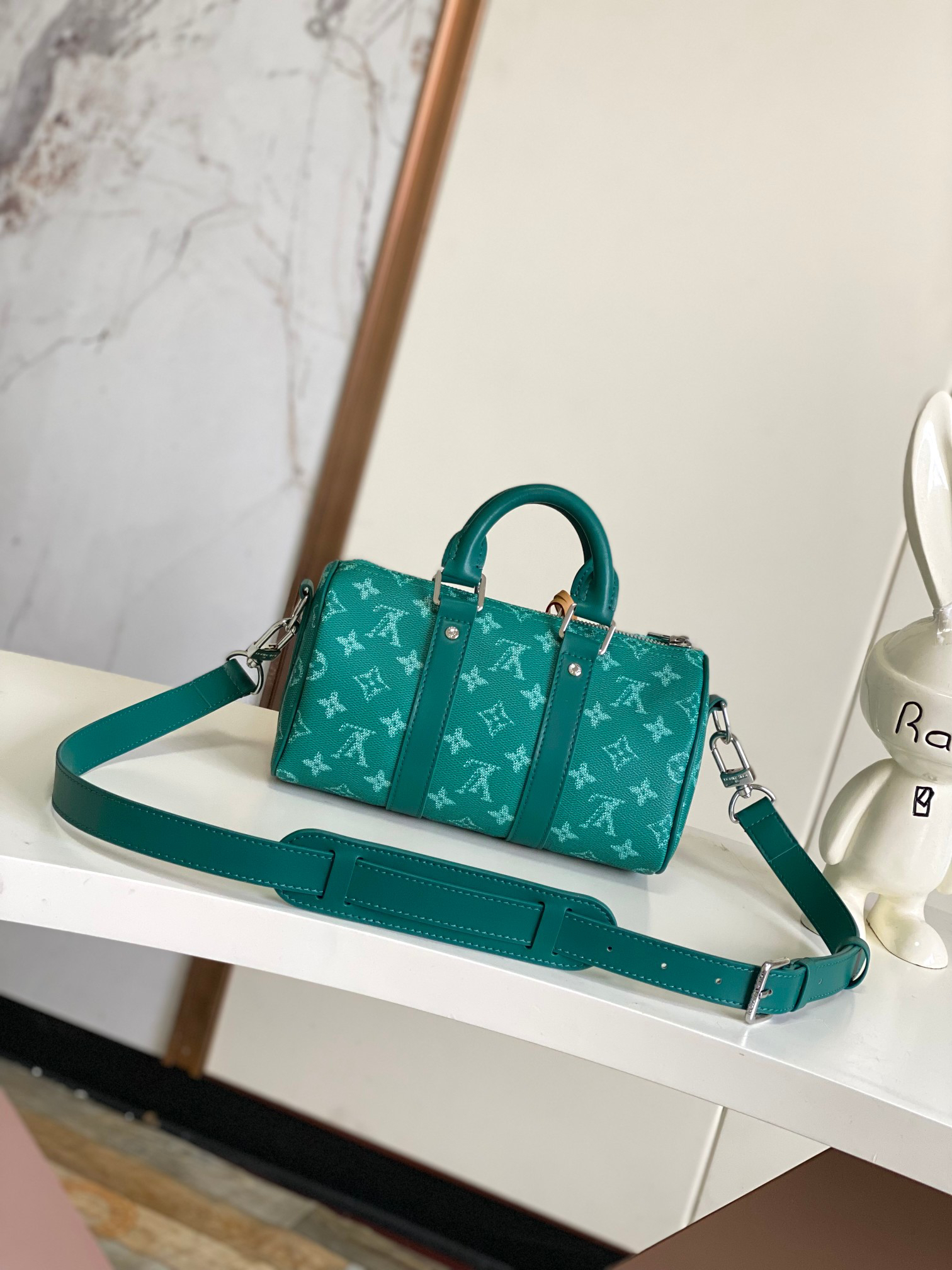 Keepall Bandoulière 25 Shoulder Bag in Green Floral Taurillon Leather - Image 3