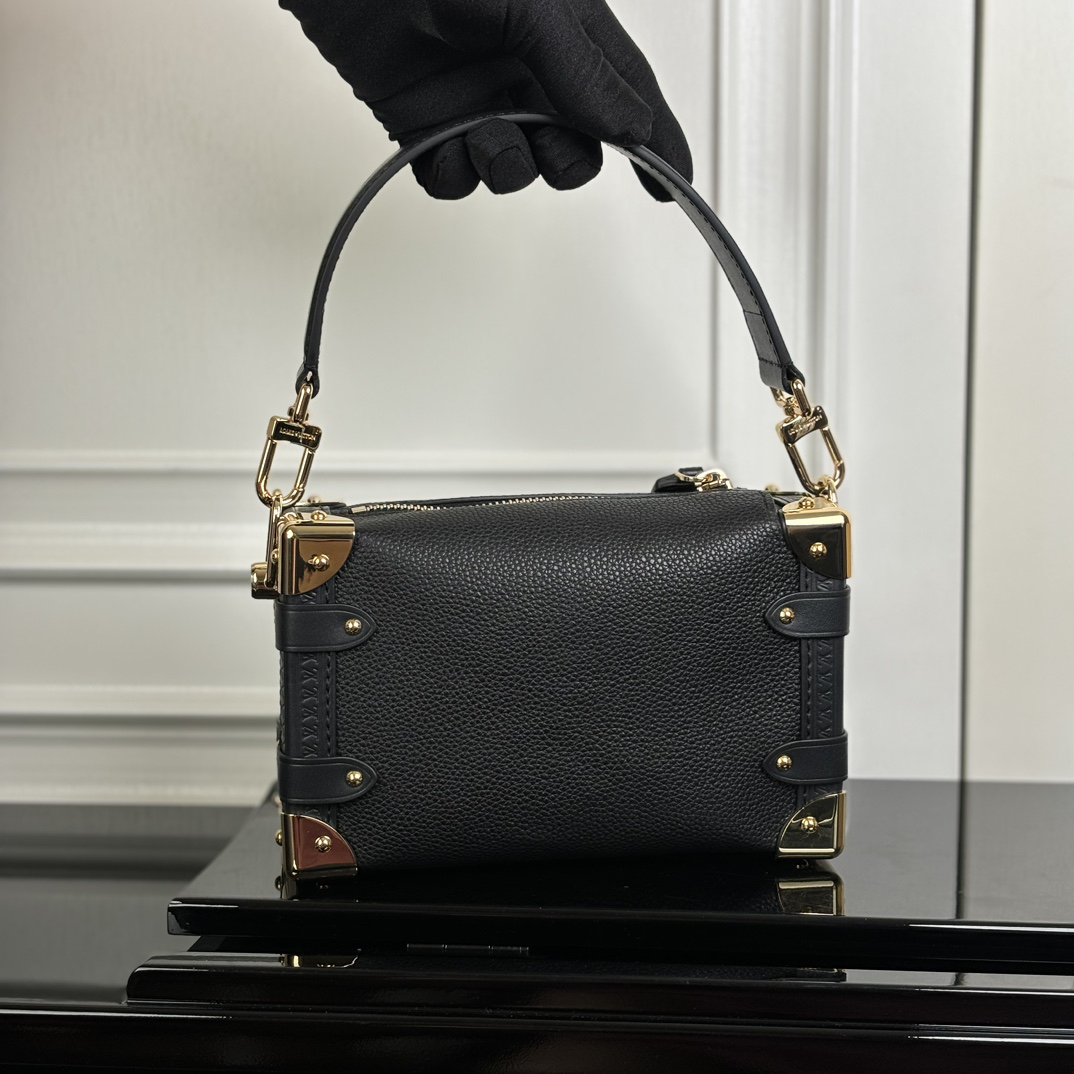 Side Trunk Small Handbag in Black with Gold Hardware - Image 3