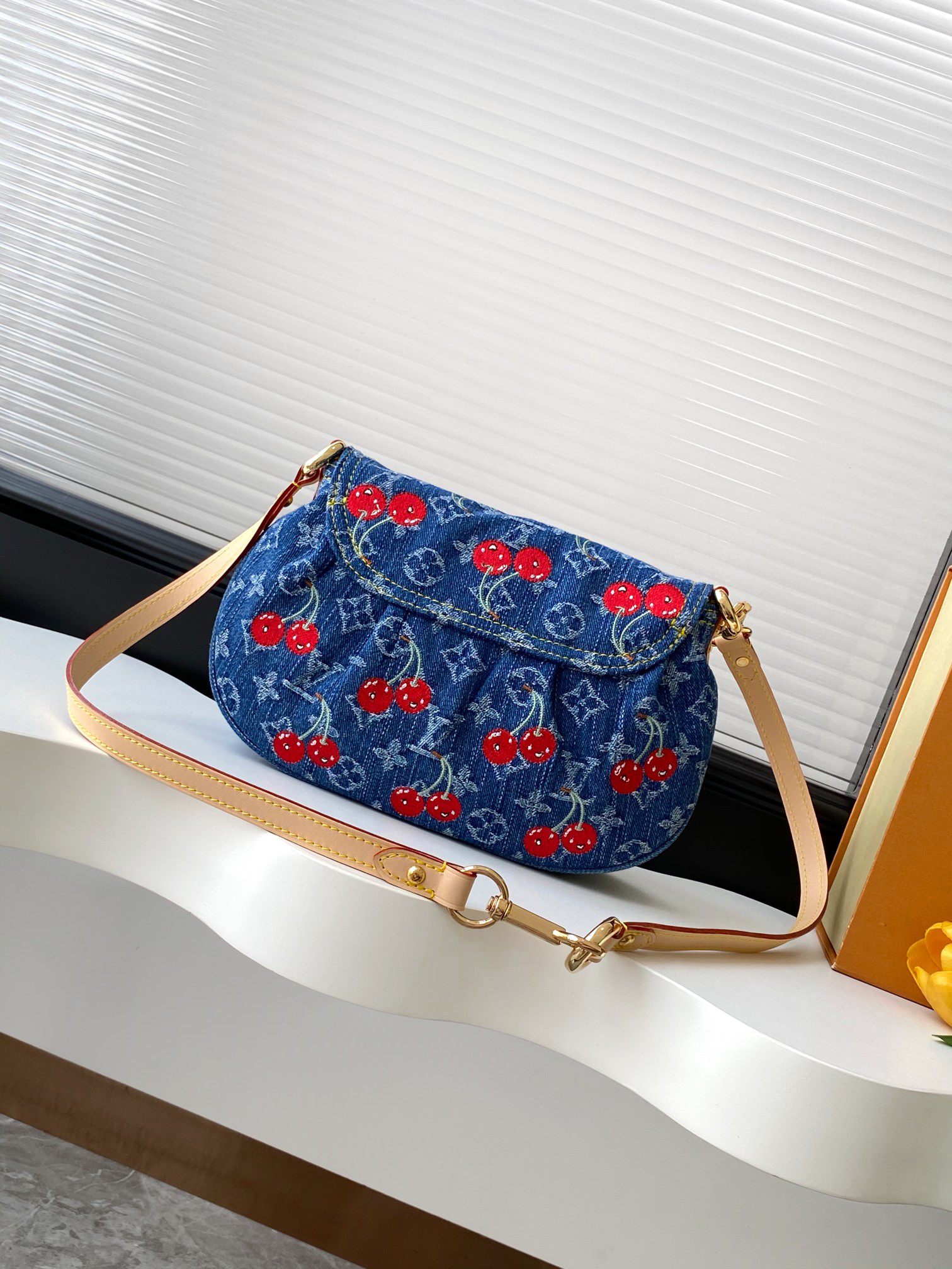 Louis Vuitton Sunset Monogram Denim Cherry Embroidery Crossbody Bag - Image 3