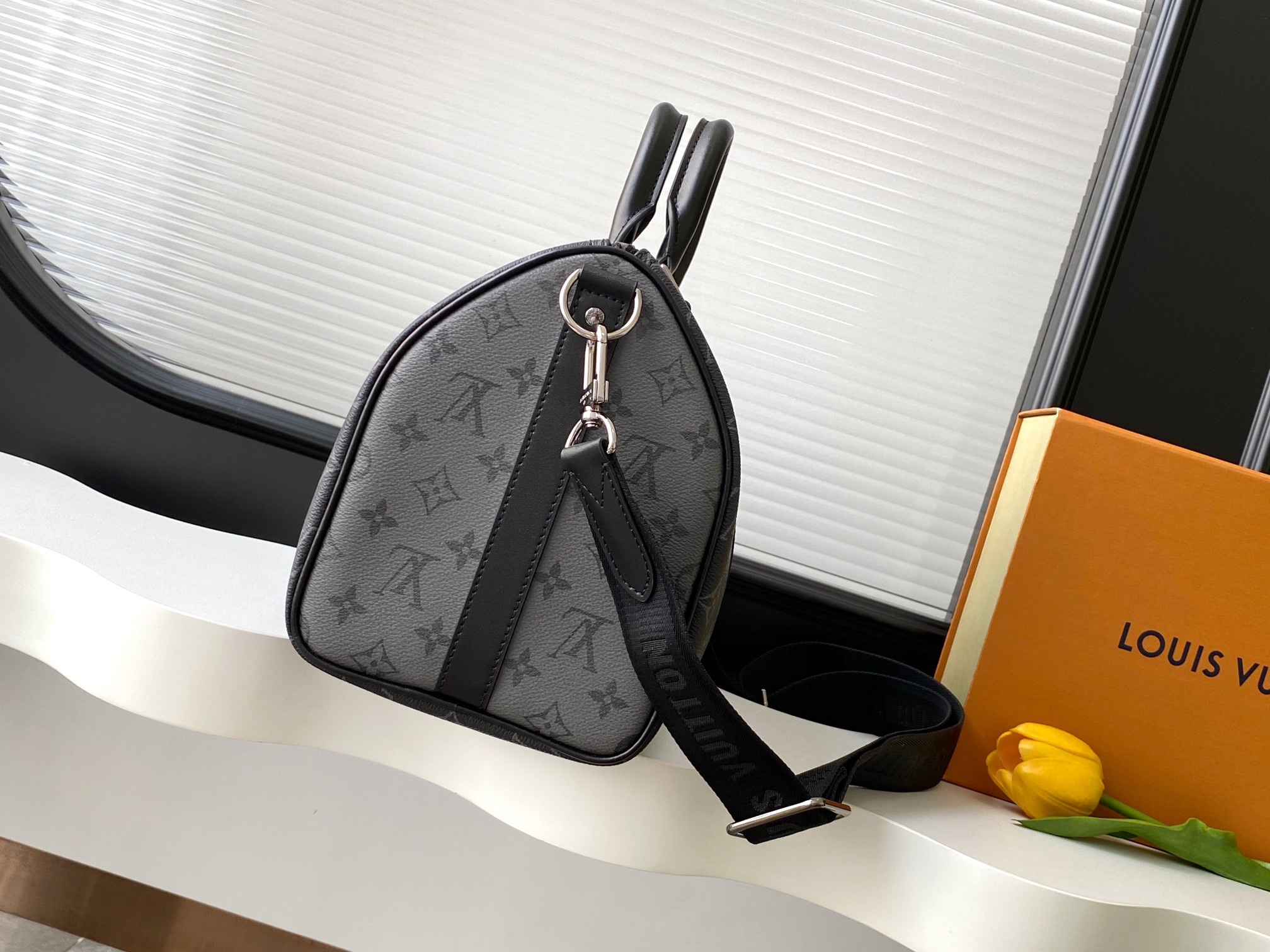 Louis Vuitton Keepall Bandoulière 35 Travel Bag in Monogram Eclipse - Image 3
