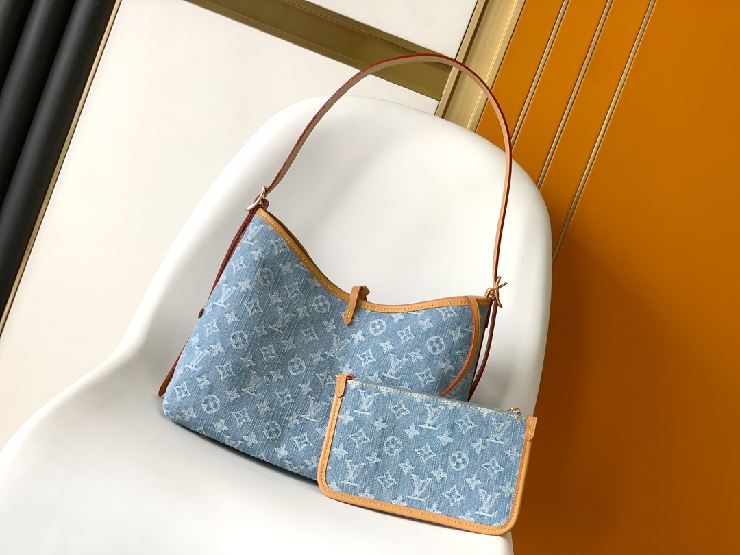 Louis Vuitton CarryAll Small Shoulder Bag in Blue Denim Monogram Canvas - Image 3
