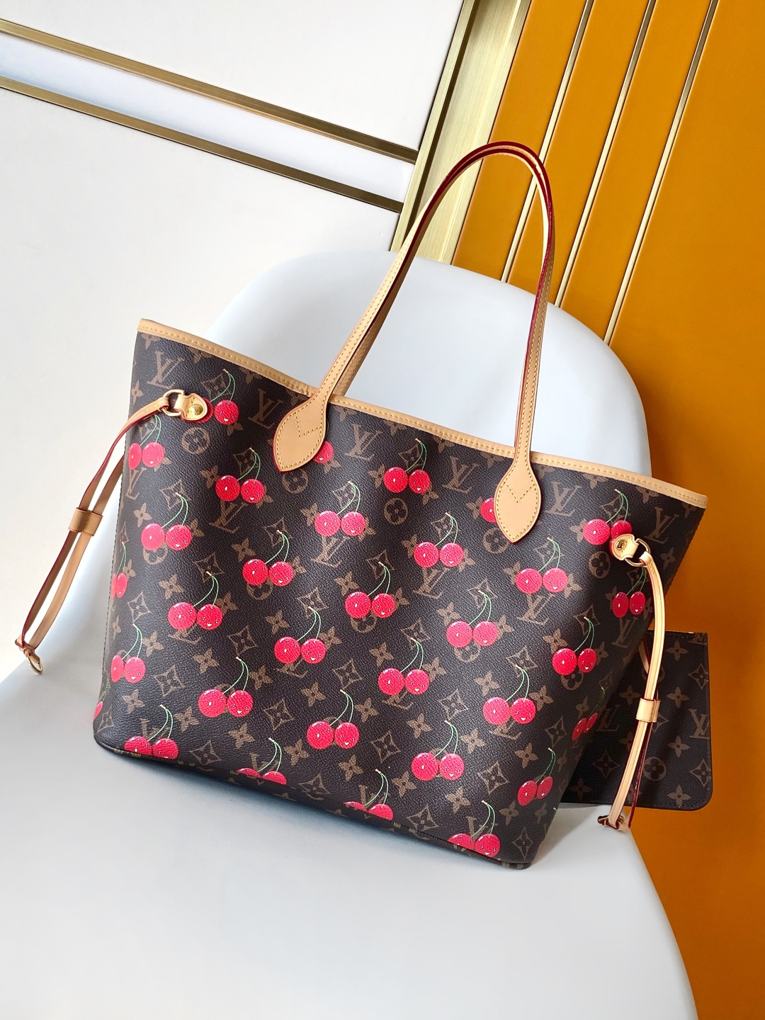 Louis Vuitton Neverfull MM Monogram Cherry Tote Bag - Image 3