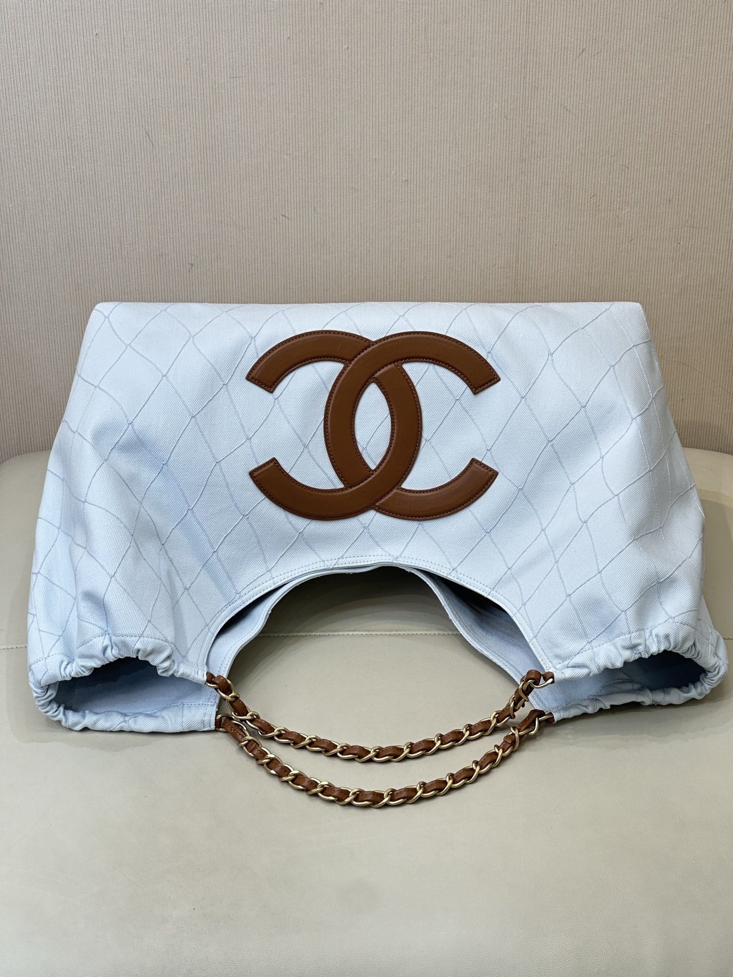 Chanel Coco Beach 2026 White Denim Tote Bag - Image 3