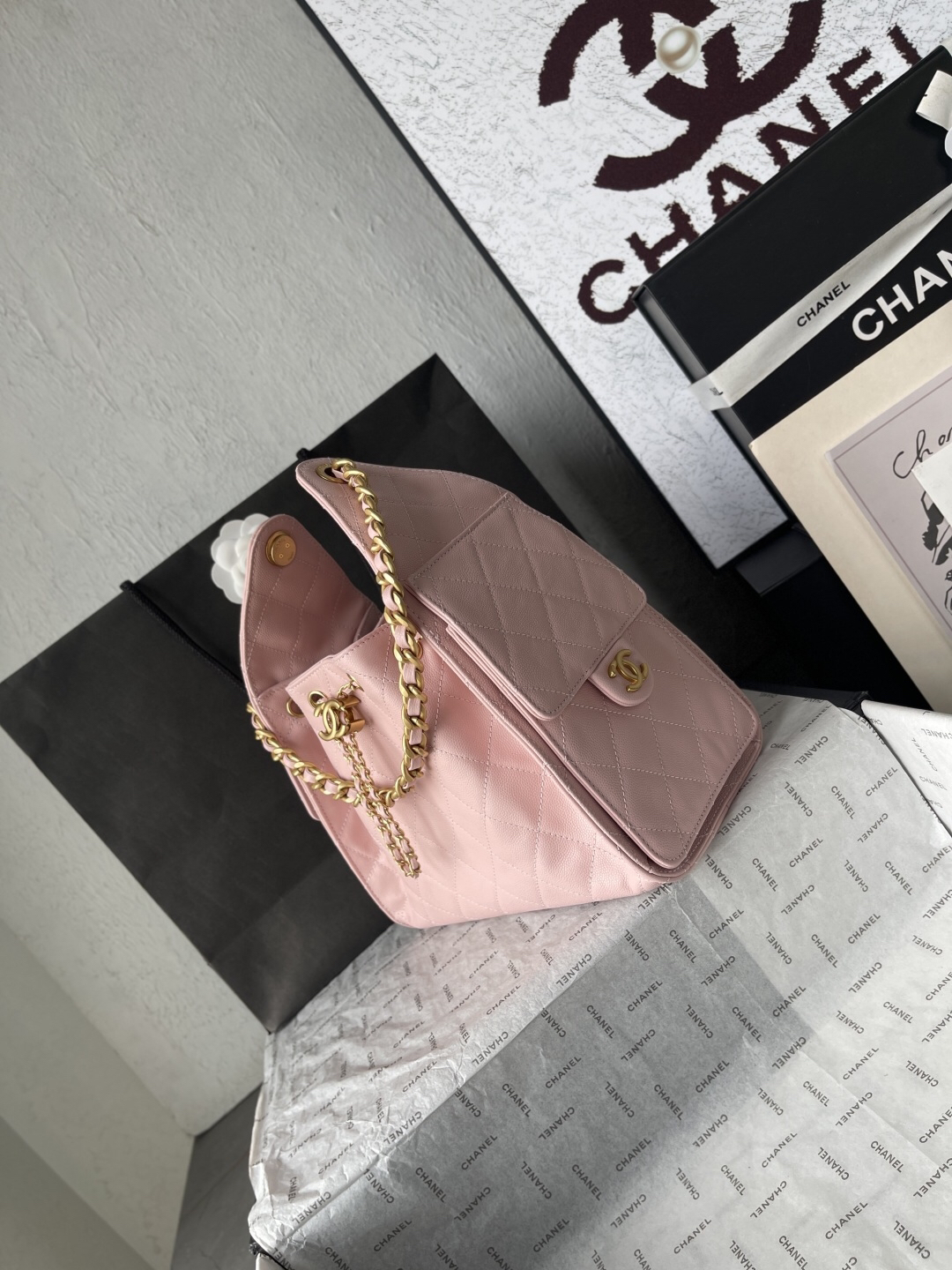 Chanel 25C Small Caviar Leather Hobo Shoulder Bag - Image 3