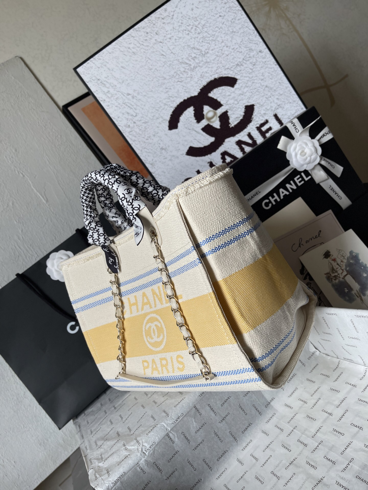 Chanel AS66941 Apricot Yellow Canvas Tote Bag - Image 3