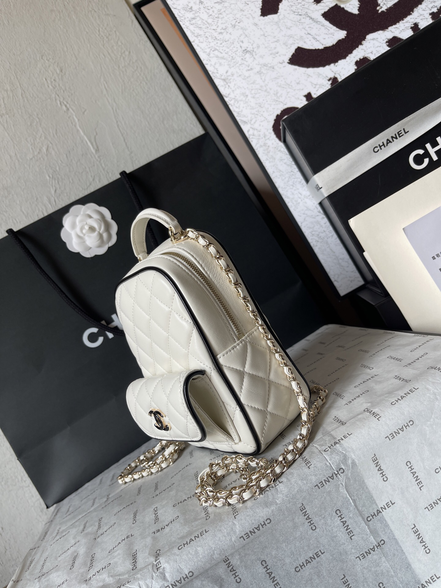 Chanel Black and White Plaid Panda Backpack - Image 3