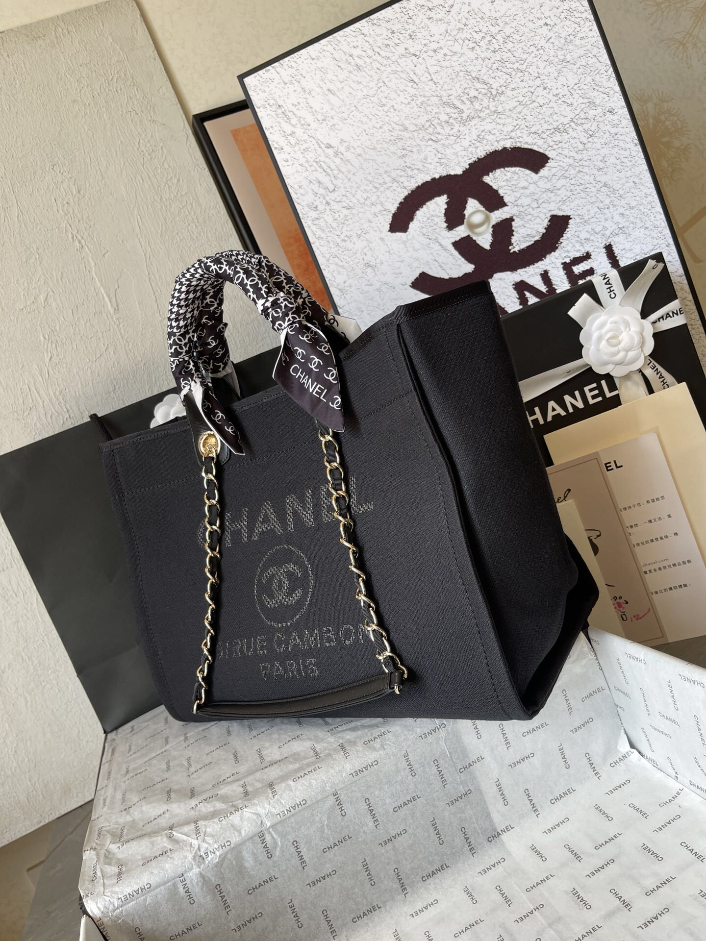 Chanel 2022 Canvas Tote Bag with Leather Handles - Image 3