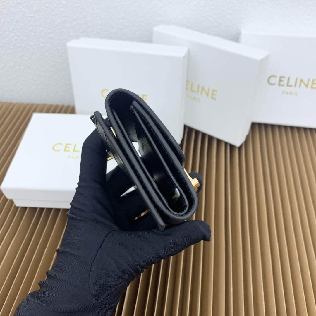 Celine Triomphe Black Calfskin Wallet with Detachable Coin Purse - Image 3