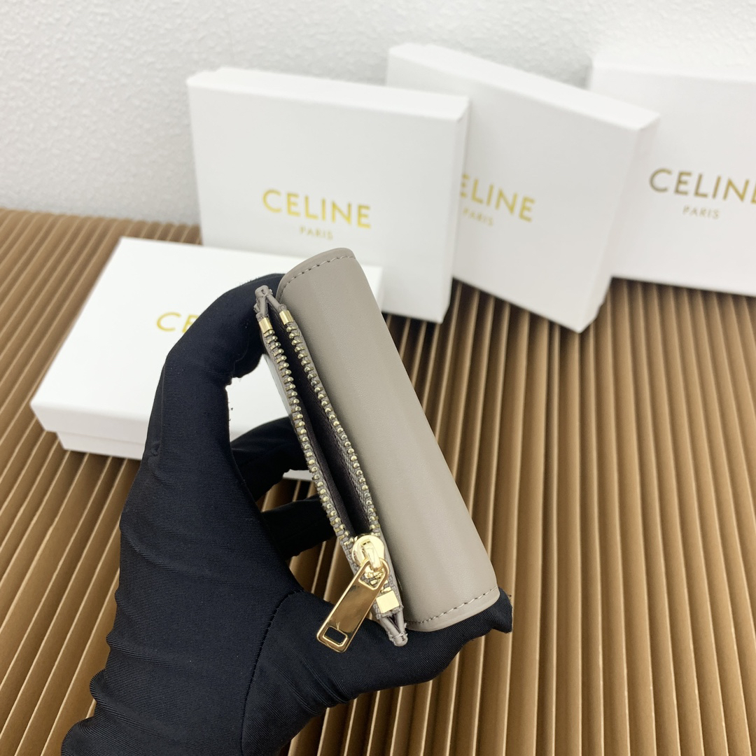 Celine Triomphe Small Calfskin Wallet in Elephant Gray - Image 3