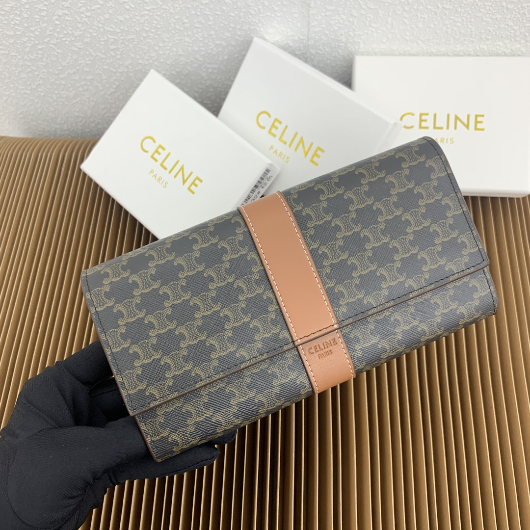 Celine Triomphe Large Canvas and Lambskin Flap Wallet - Image 3