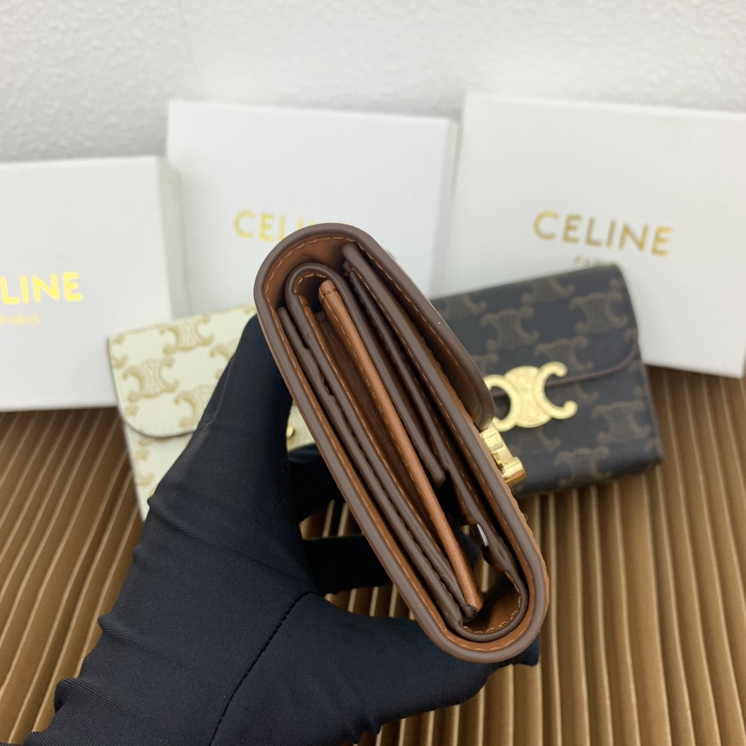 CELINE Triomphe Small Textile and Calfskin Leather Wallet - Image 3
