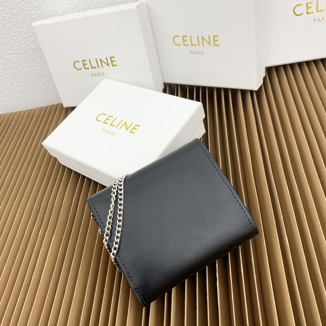CELINE Triomphe Small Lambskin Leather Flap Wallet - Image 3