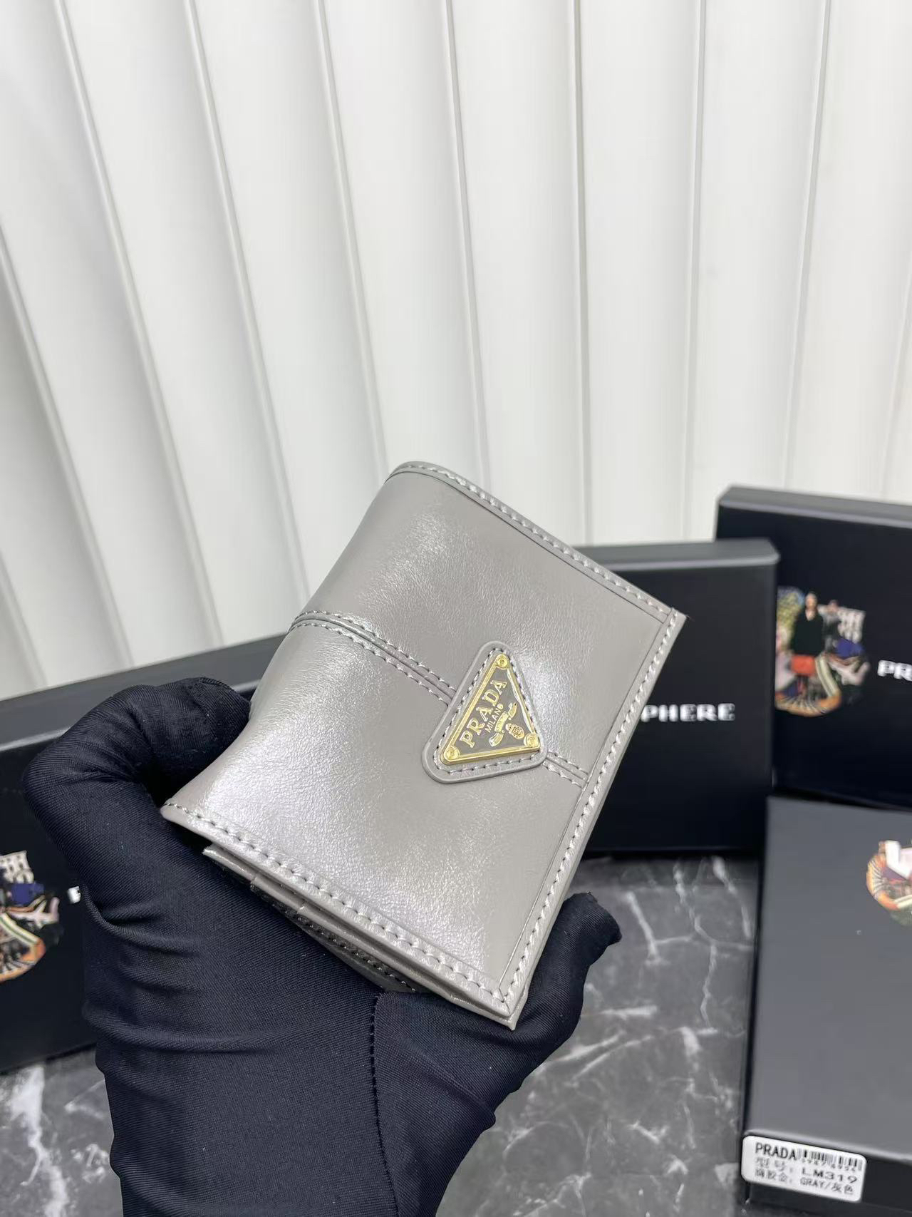 Prada Leather Wallet with Metal Triangle Logo - Image 3