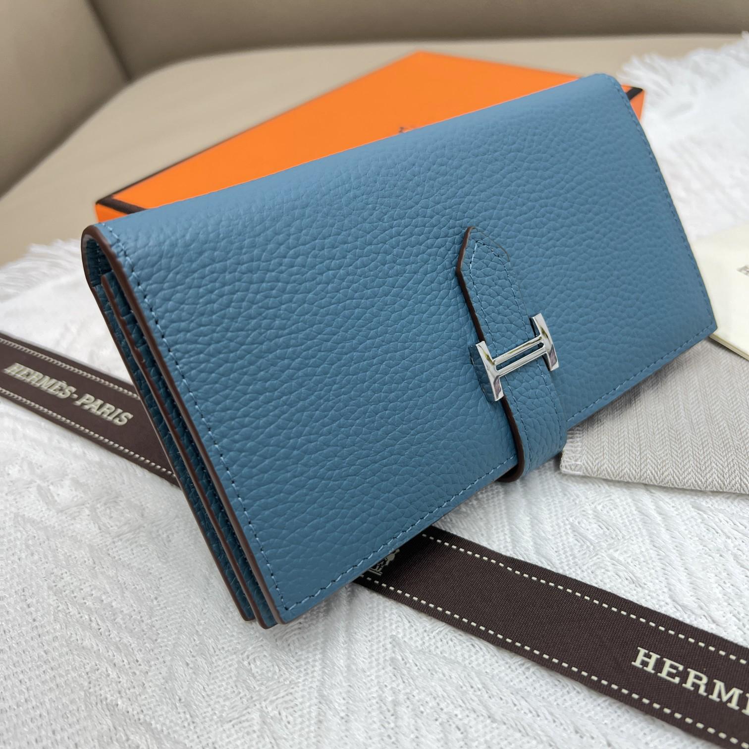 Hermes Long Leather Wallet with Interior Zipper - Image 3