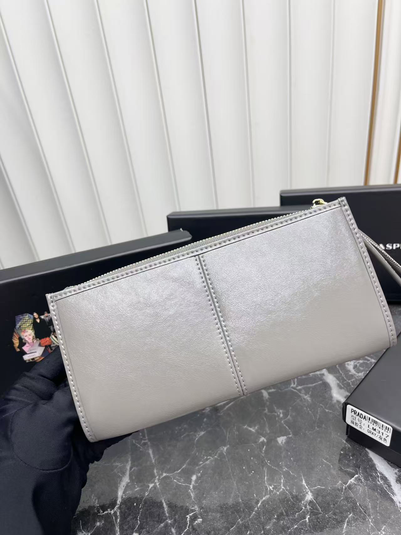 Prada Oil-Wax Leather Wallet with Metal Triangular Logo and Zipper Closure - Image 3