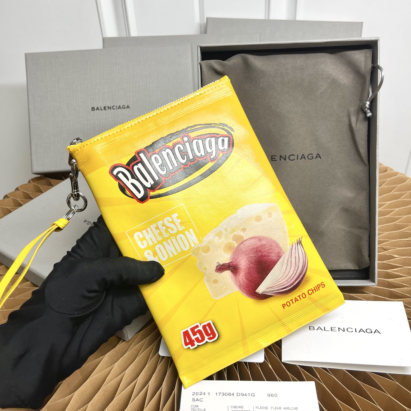 Balenciaga Chips Leather Phone Pouch - Image 3