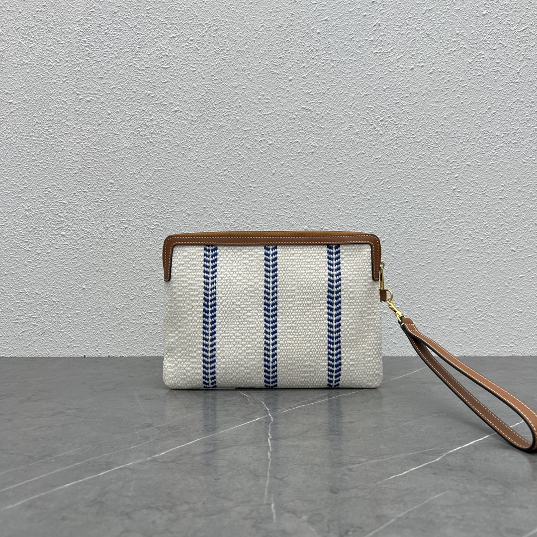 Celine Handbag in Blue Striped Textile with Brown Logo - Image 3
