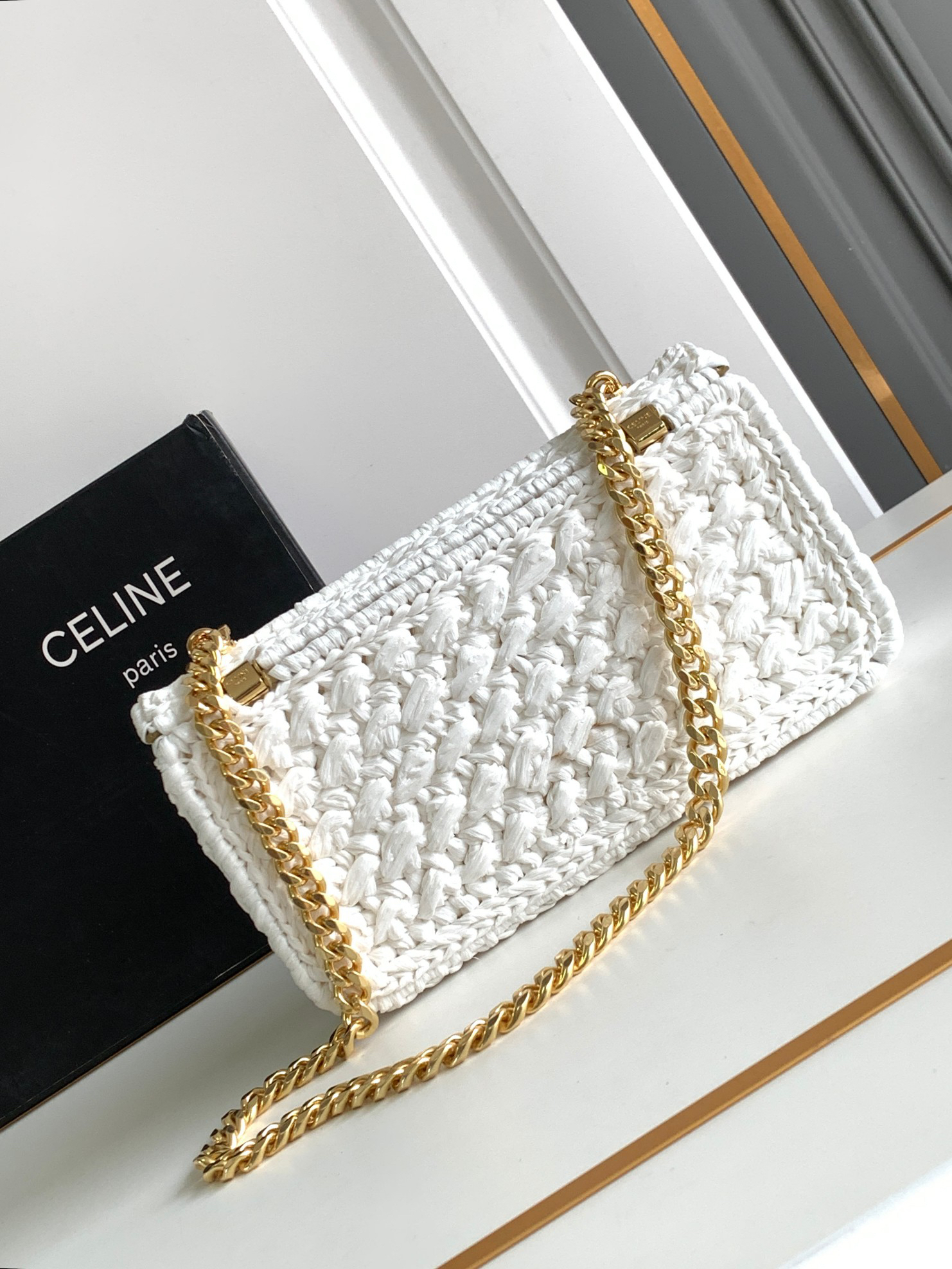 Celine Soleil Limited-Edition Woven Raffia Chain Shoulder Bag - Image 3