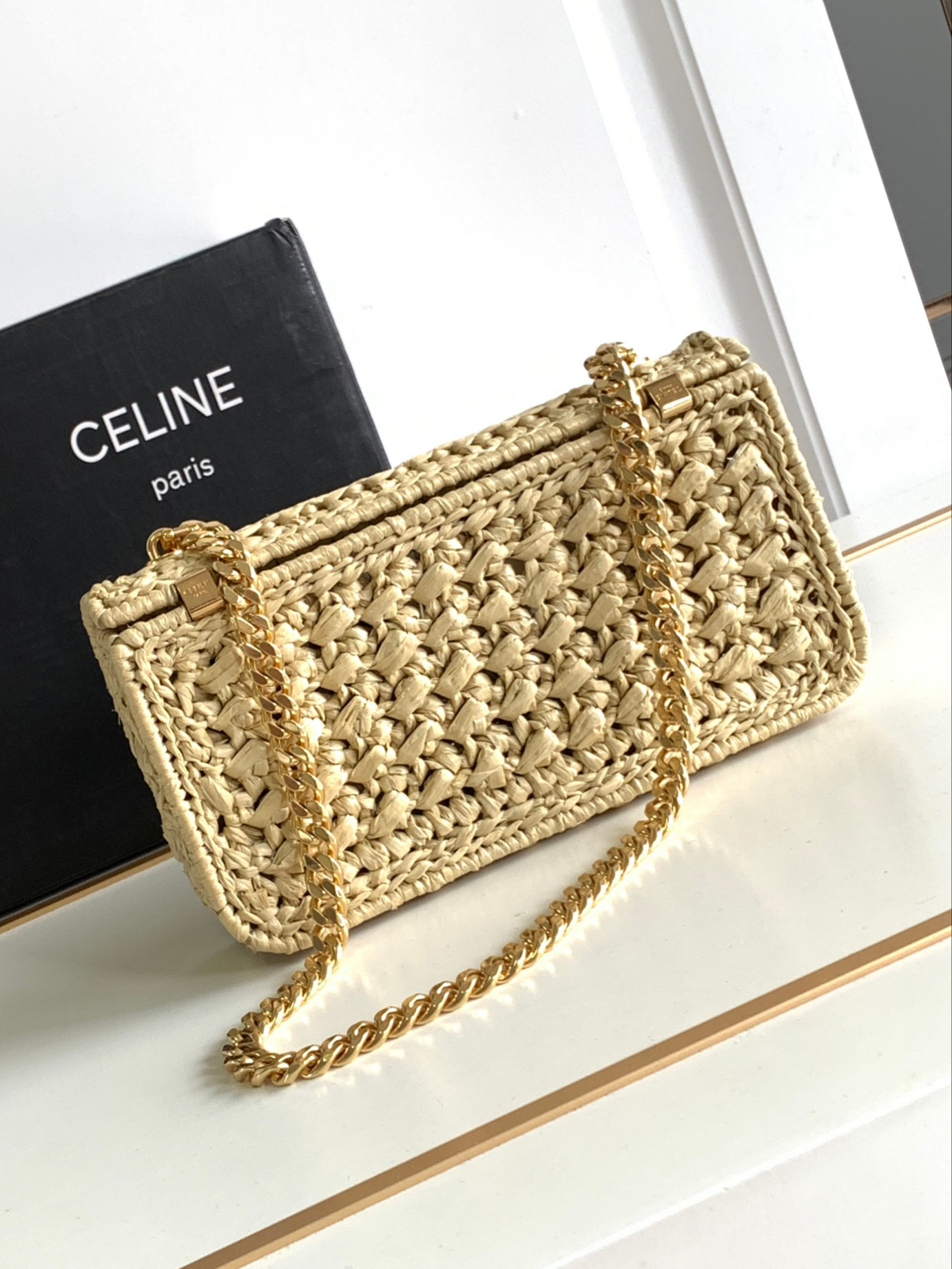 Celine E23 Summer Limited-Edition Raffia Woven Chain Shoulder Bag - Image 3