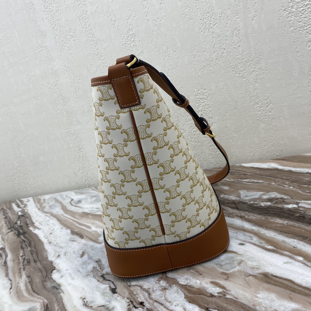 CELINE Triomphe Medium Bucket Bag in White Printed Coated Canvas - Image 3