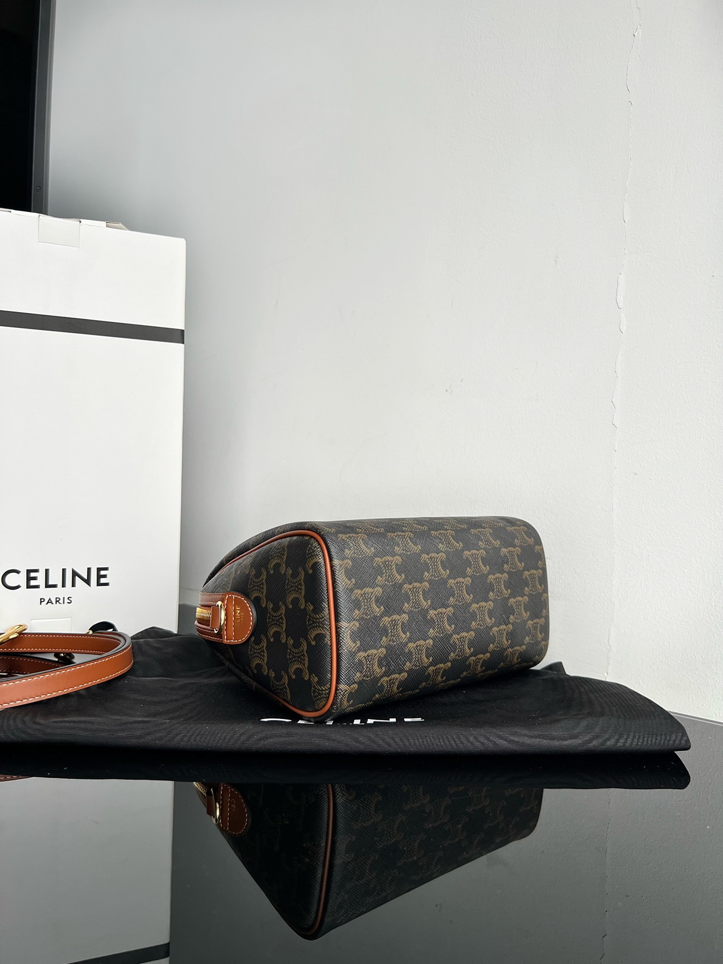 CELINE Triomphe Canvas Leather-Trimmed Boston Bag - Image 3