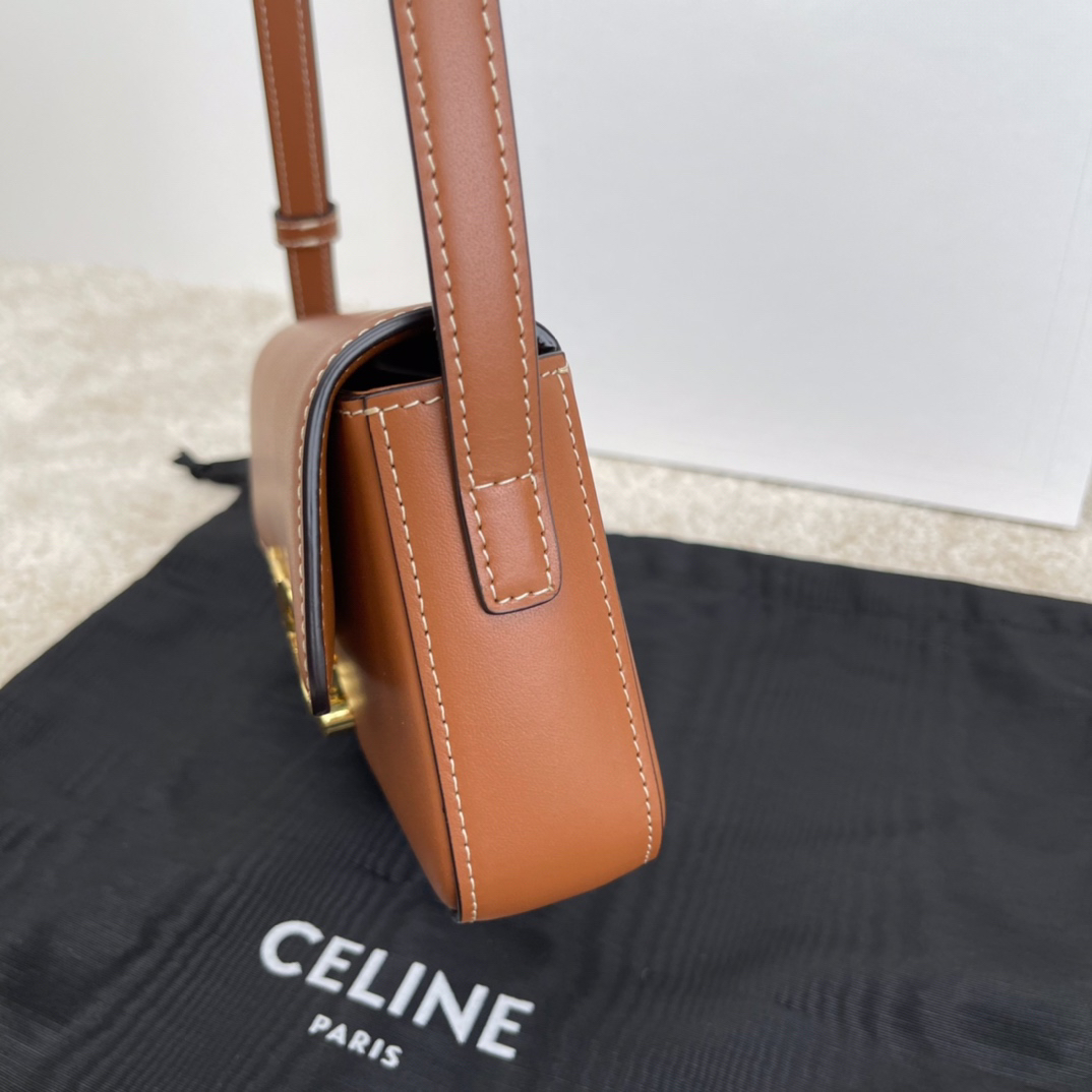 TRIOME Shiny Cowhide Leather Shoulder Bag, Yellow-Brown Hand-Scratched Texture - Image 3