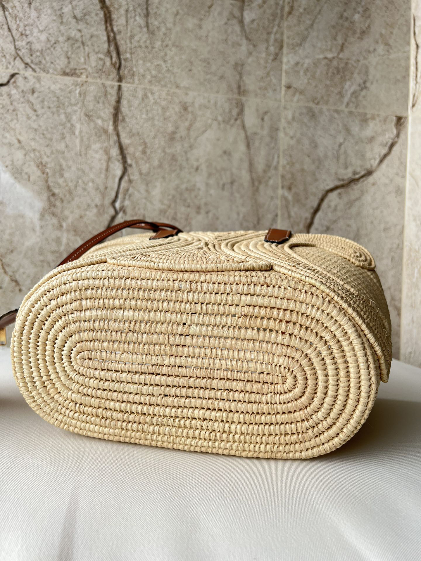 Celine Medium Triomphe Classic Woven Basket Bag in Natural Plant Fiber and Cowhide Leather - Image 4