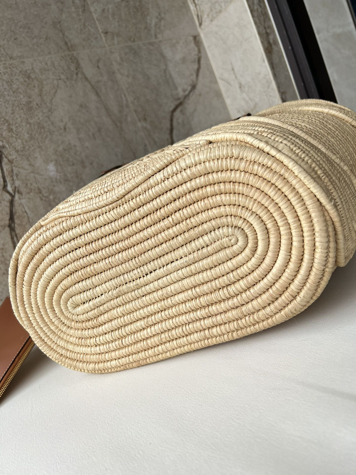 CELINE Medium Natural Fiber and Leather Woven TRIOMPHE Basket Bag - Image 4