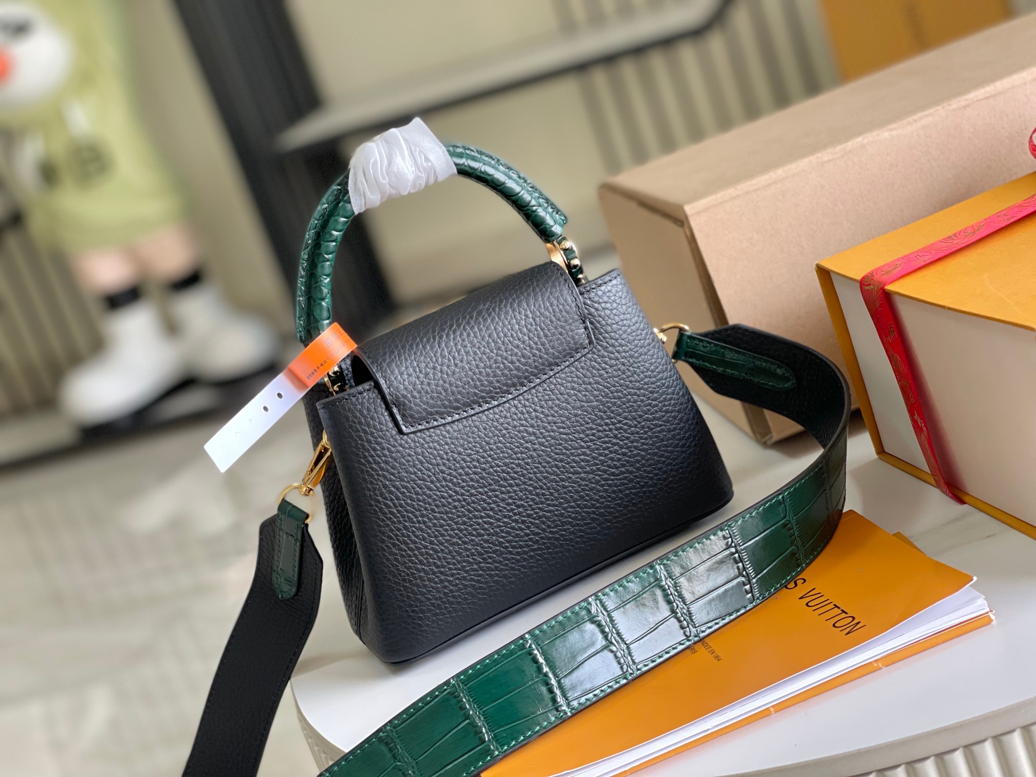 Louis Vuitton Capucines Mini Handbag in Black Crocodile-Textured Leather - Image 4