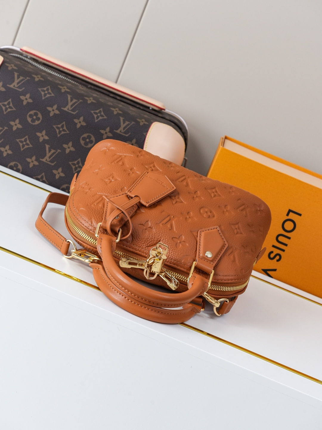 Louis Vuitton Alma BB Monogram Empreinte Leather Handbag Brown - Image 4