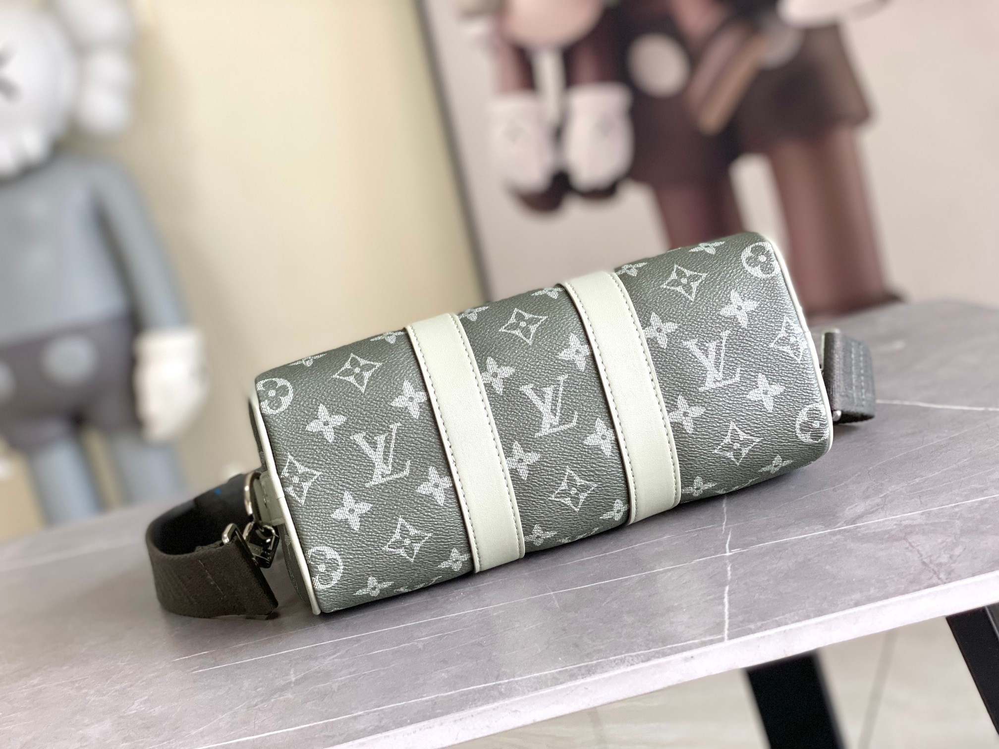 Louis Vuitton Keepall 25 Pillow Bag in Gradient Gray Green Monogram Eclipse Reverse Canvas - Image 4