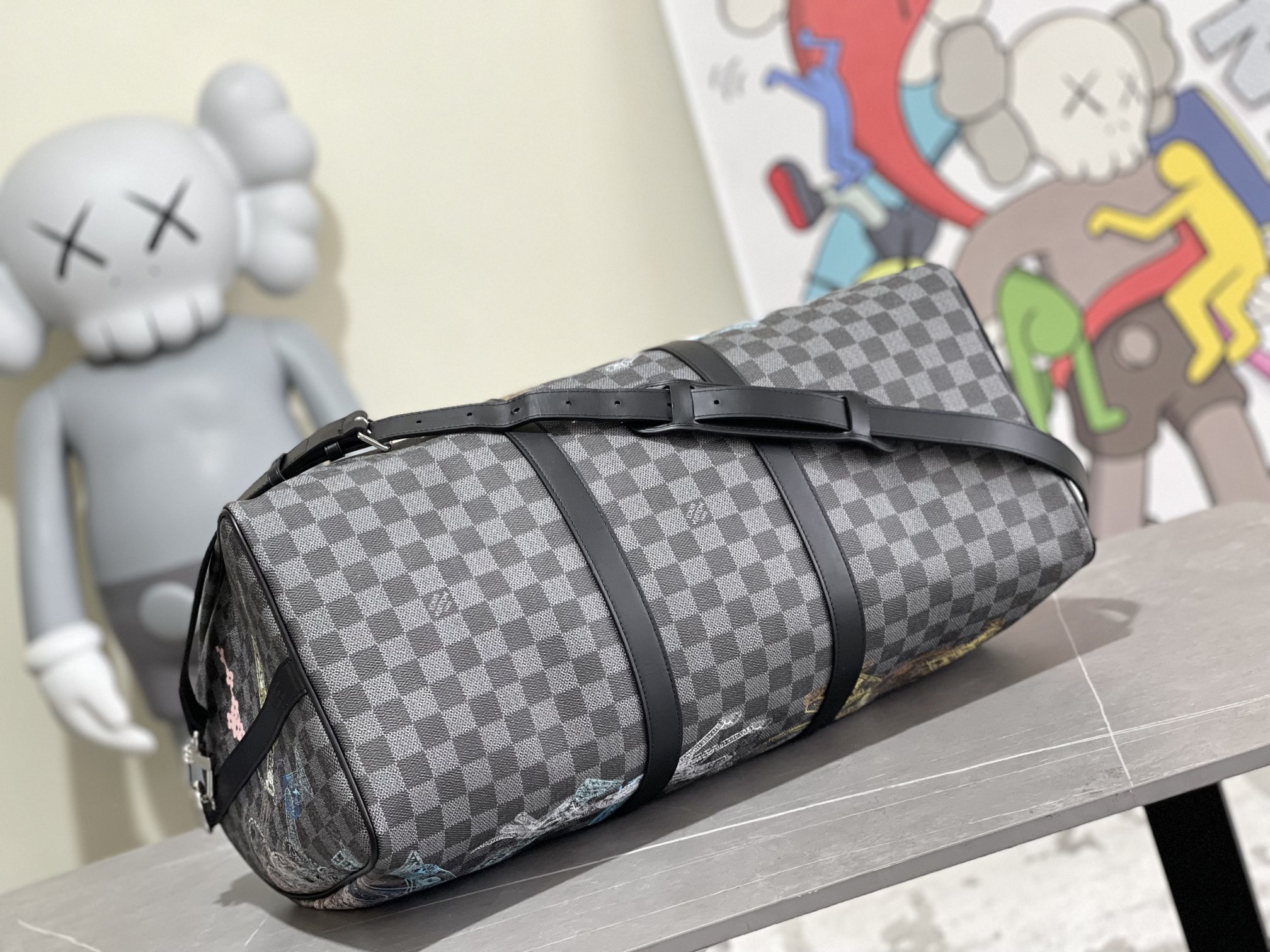 Louis Vuitton Keepall Travel Bag Damier Graphite Passport Stamp Print - Image 4