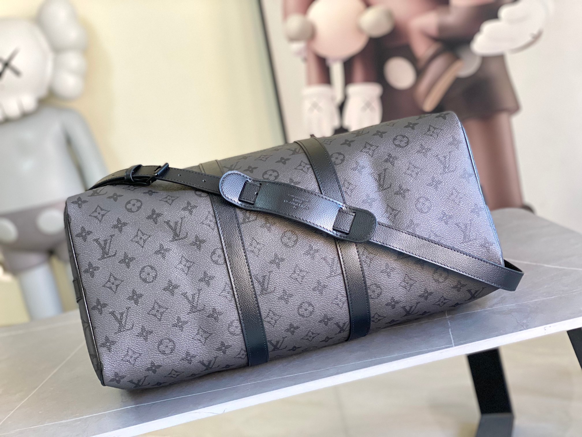 Louis Vuitton Keepall Bandouliere 45 Travel Bag Monogram Midnight Black Gray - Image 4