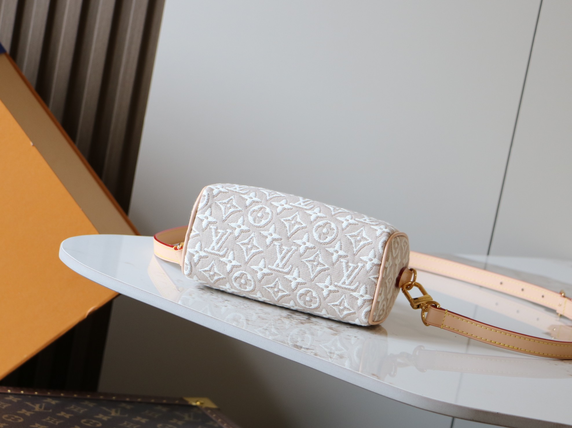 Louis Vuitton Nano Speedy Handbag in White Embossed Canvas - Image 4