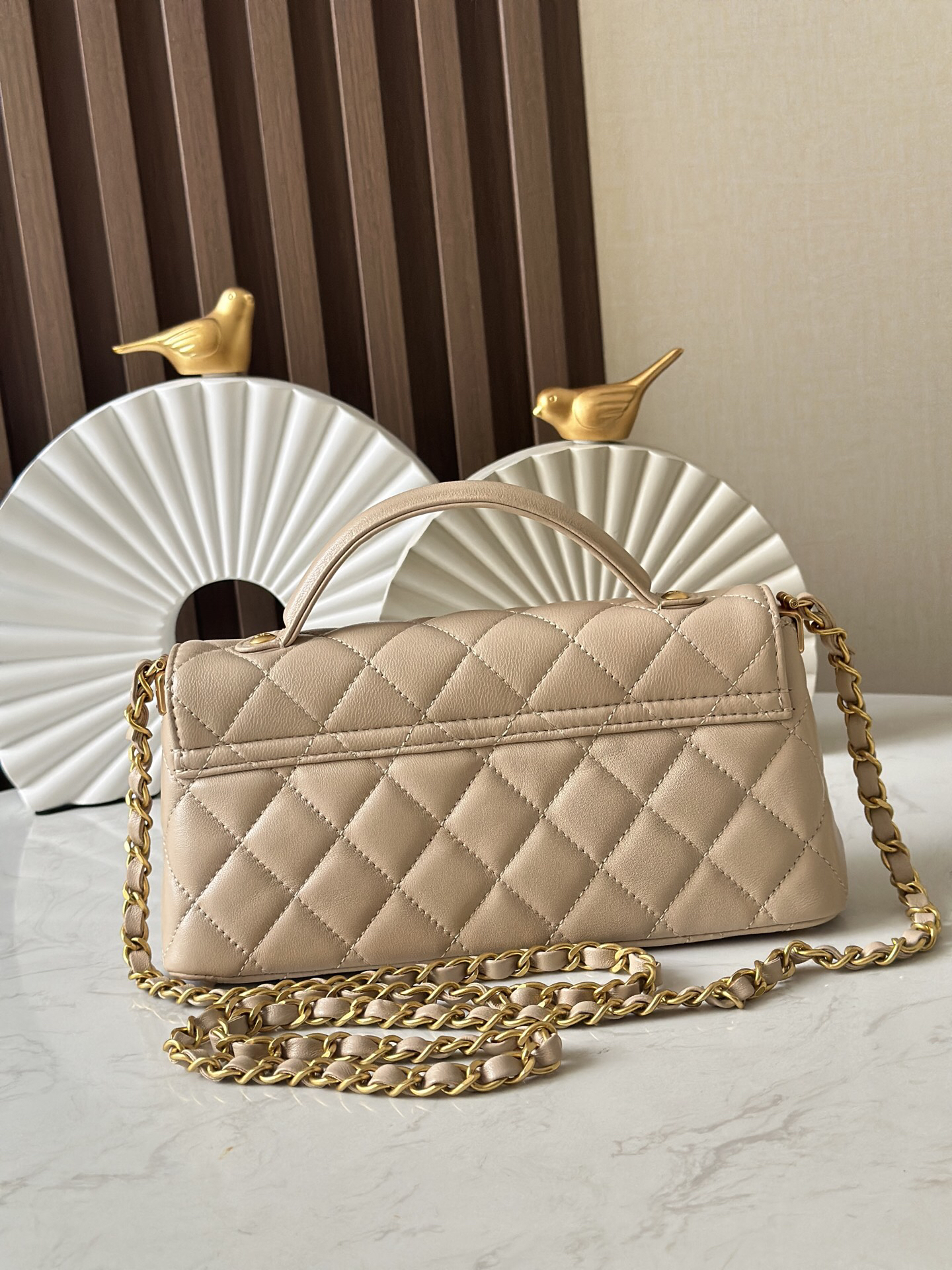 Kelly-Style Handbag with Black and Gold Finish - Image 4