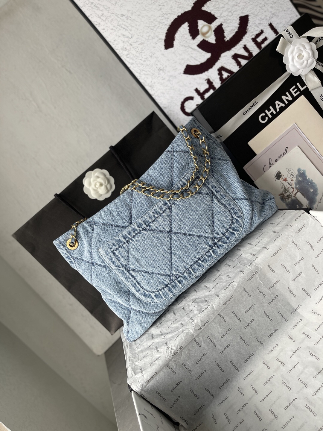 Chanel Denim Shopping Tote Bag - Image 4
