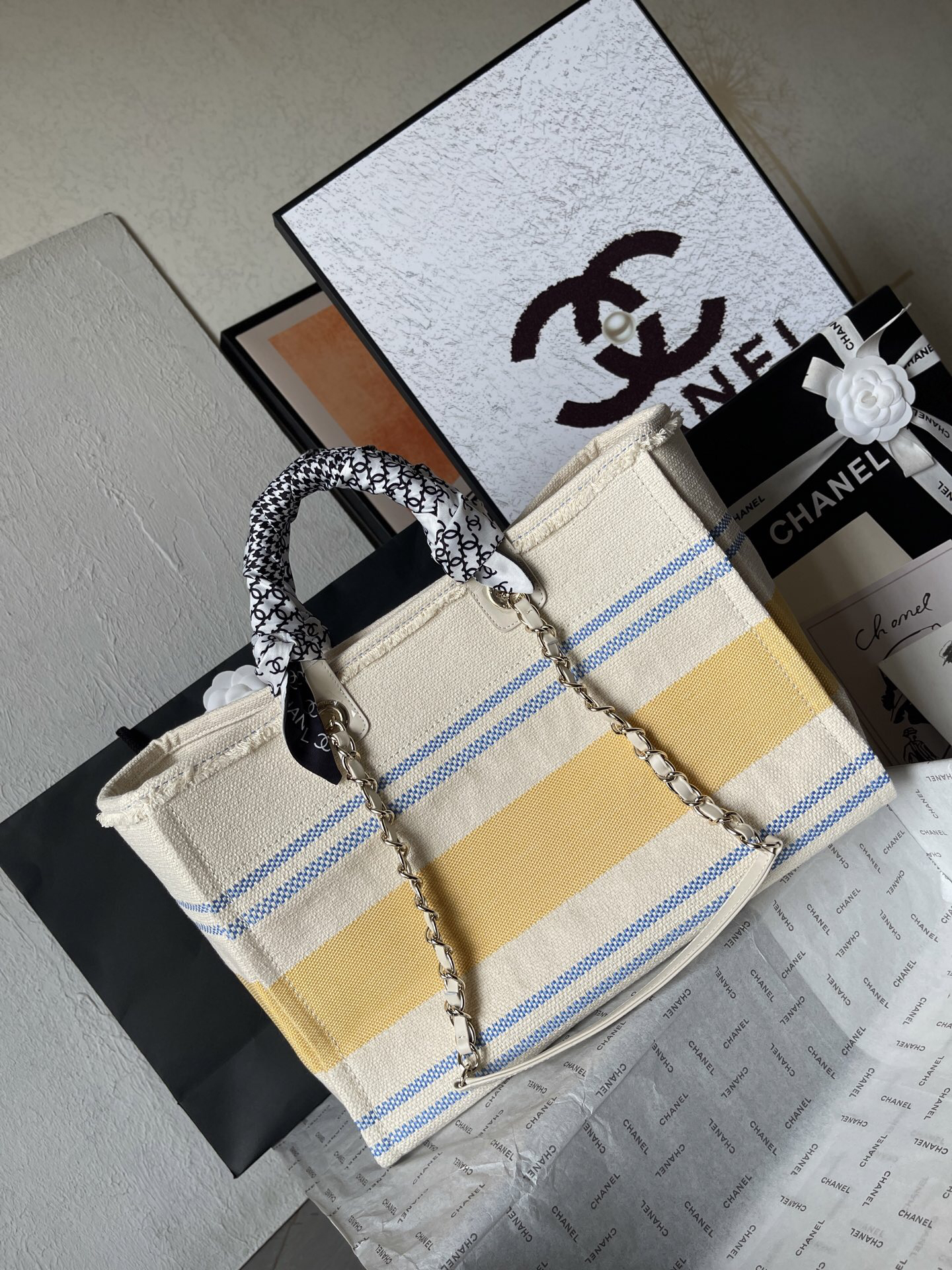 Chanel AS66941 Apricot Yellow Canvas Tote Bag - Image 4