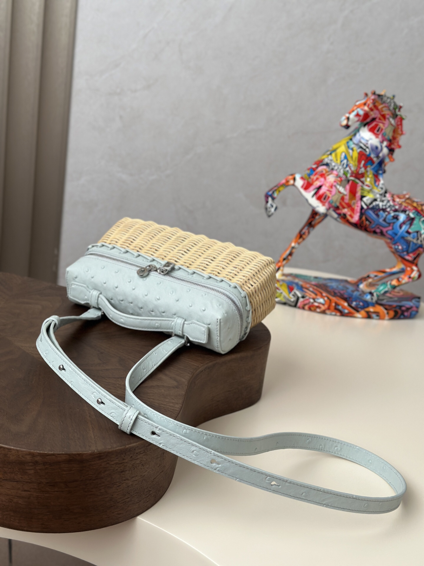 ExtraPocket Woven Bamboo and Leather Handbag - Image 4
