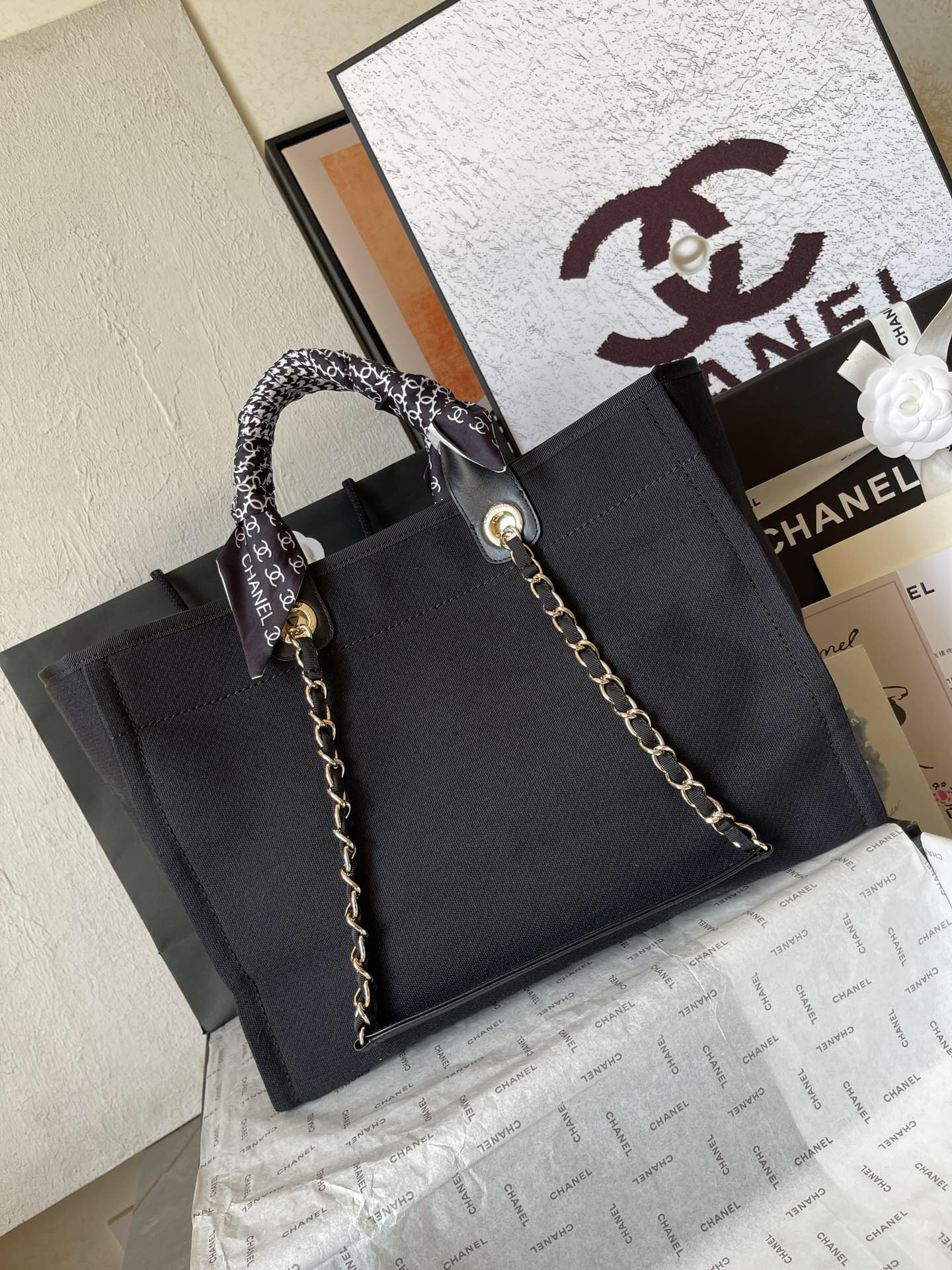Chanel 2022 Canvas Tote Bag with Leather Handles - Image 4