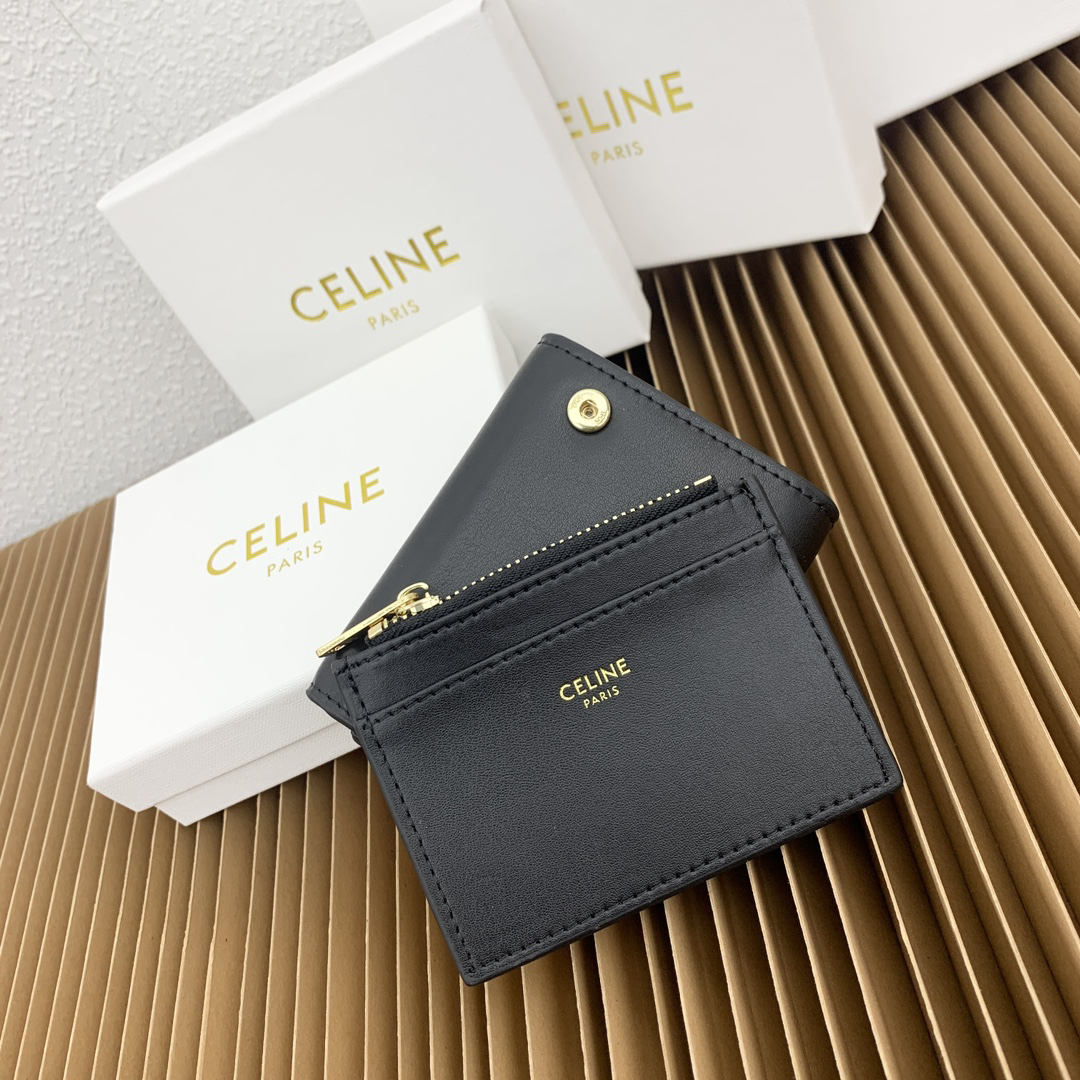 Celine Triomphe Black Calfskin Wallet with Detachable Coin Purse - Image 4