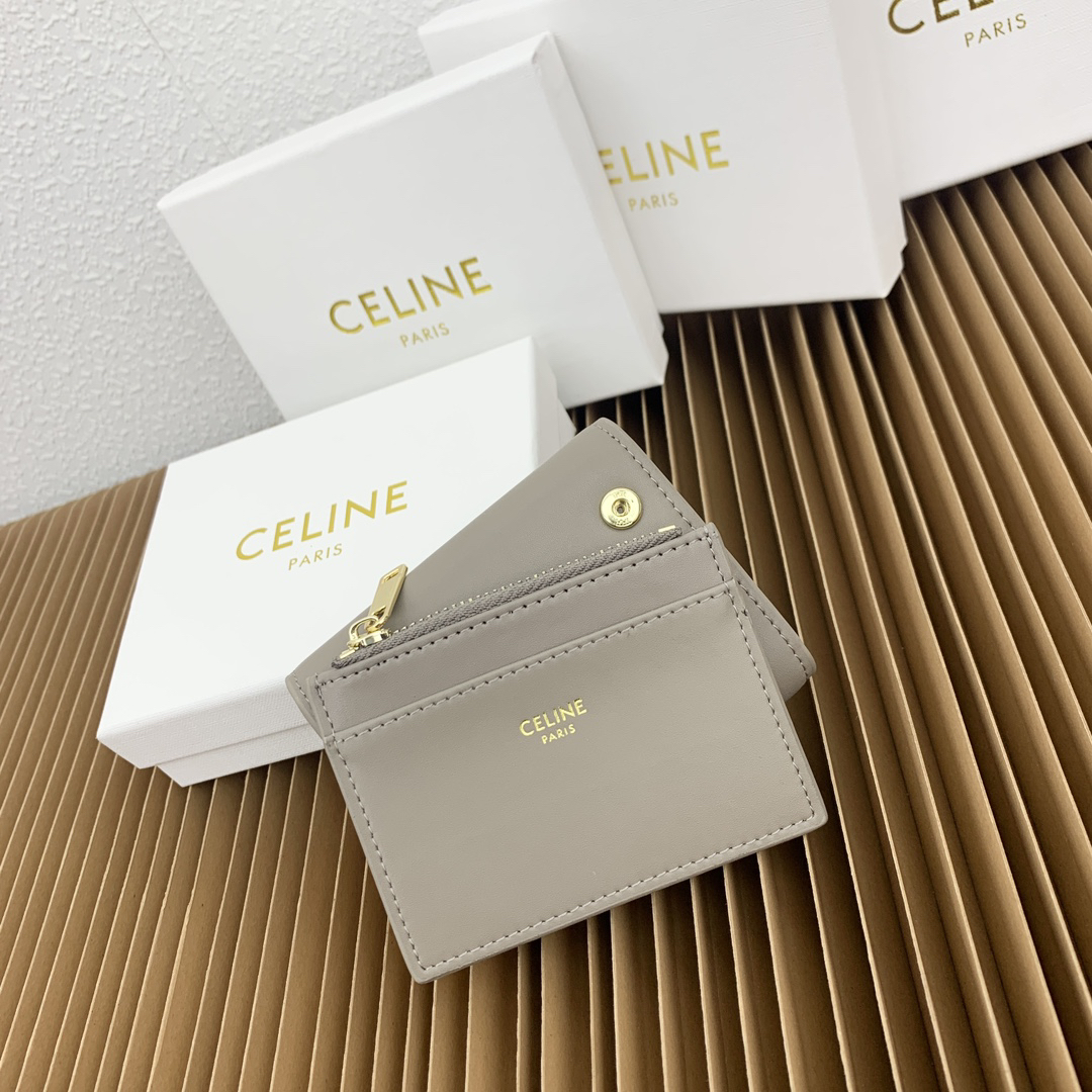Celine Triomphe Small Calfskin Wallet in Elephant Gray - Image 4