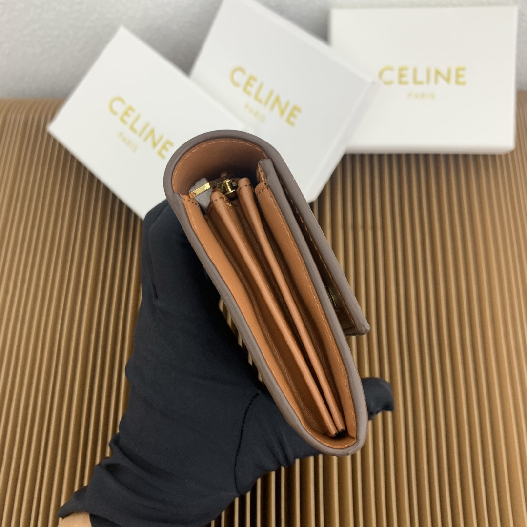Celine Triomphe Large Canvas and Lambskin Flap Wallet - Image 4