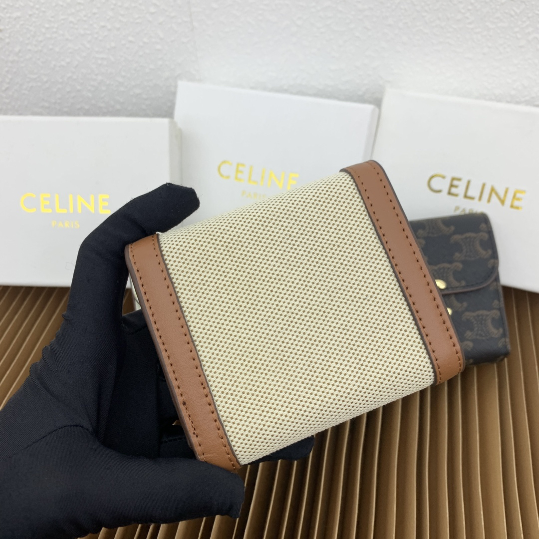 CELINE Triomphe Small Textile and Calfskin Leather Wallet - Image 4