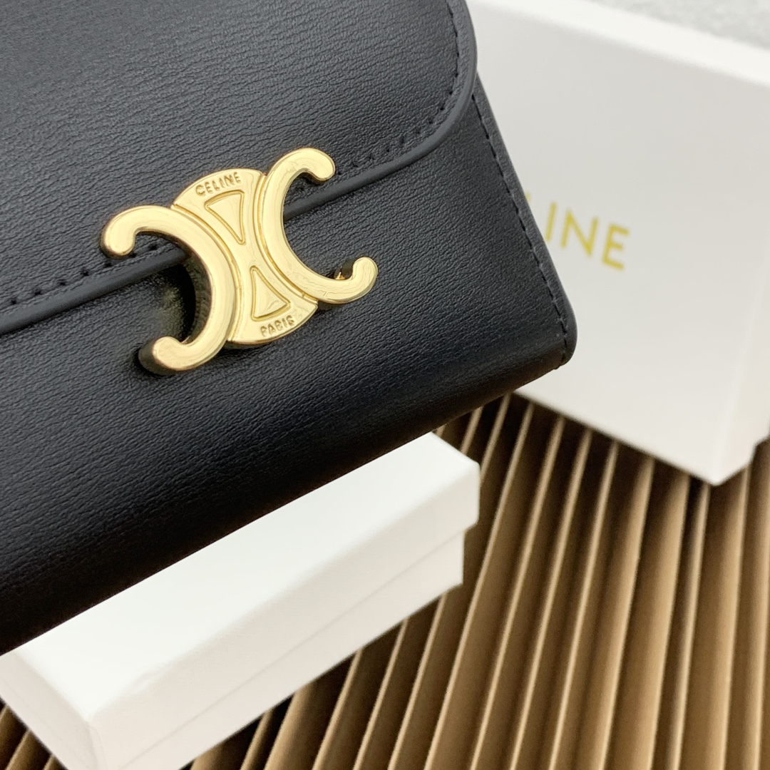 CELINE Triomphe Small Lambskin Leather Flap Wallet - Image 4