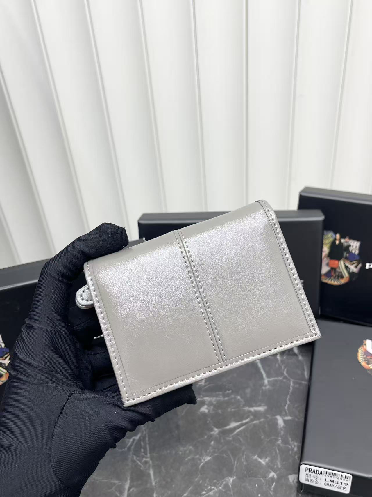 Prada Leather Wallet with Metal Triangle Logo - Image 4