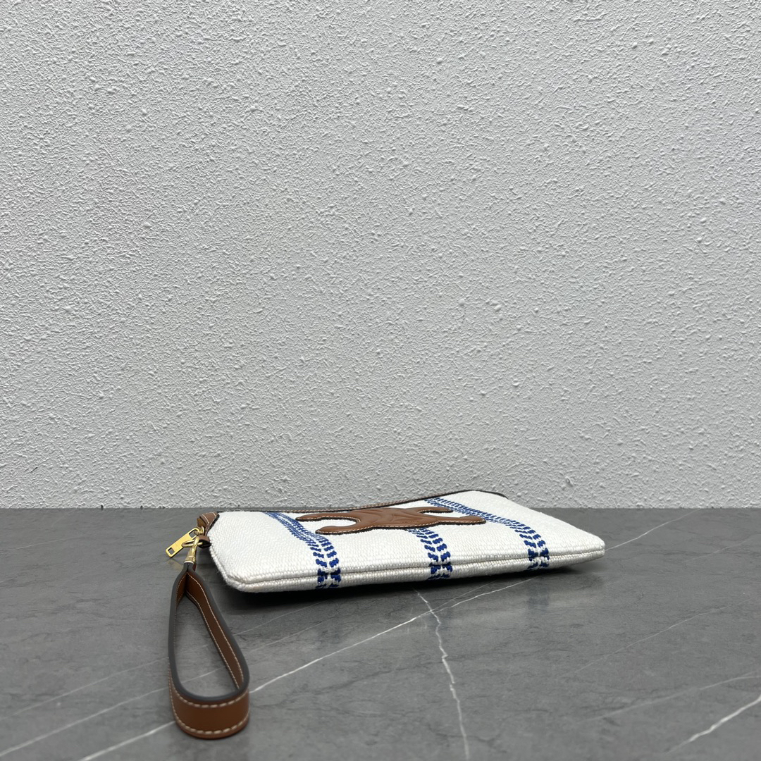Celine Handbag in Blue Striped Textile with Brown Logo - Image 4